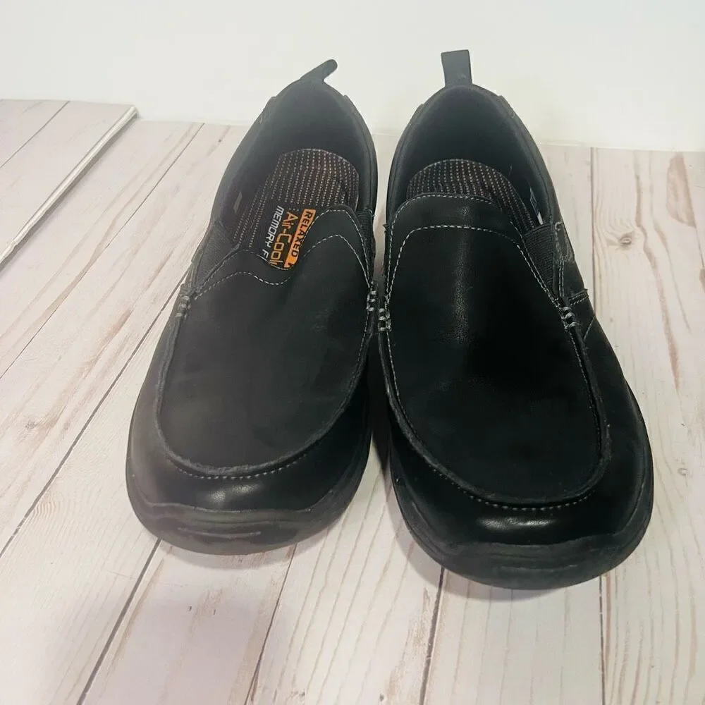 Skechers Black Leather Mocassin Air-Cooled Memory Foam Shoes